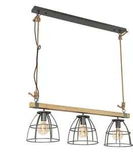 Zavesne lampy Industriálne závesné svietidlo drevené s tmavosivým 3-svetlom - Arthur
