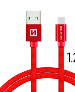 USB káble Dátový kábel Swissten textilný s USB-C konektorom a podporou rýchlonabíjania, červený 71521206
