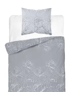 Posteľná bielizeň Súprava 1+1 posteľnej bavlnenej obliečky, Kvety na šedom