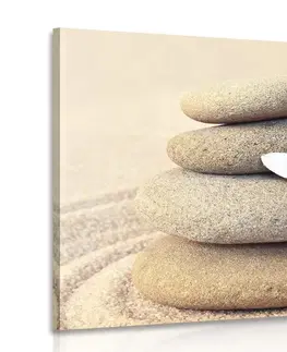 Obrazy Feng Shui Obraz biely kvet a kamene v piesku