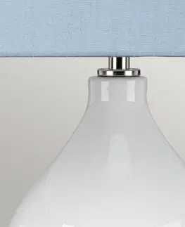 Stolové lampy Elstead Textilná stolová lampa Isla leštený nikel/modrá