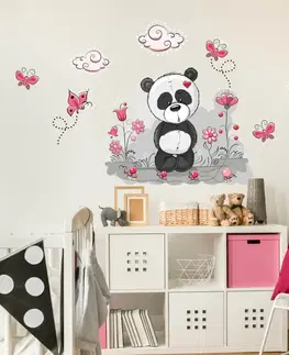 Nálepky na stenu Nálepky na stenu - Panda s kvietkami