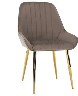 Jedálenské stoličky KONDELA Perlia jedálenská stolička sivohnedá (taupe) / zlatá