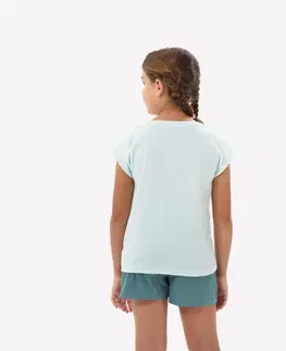 nohavice Dievčenské turistické tričko MH100 7-15 rokov tyrkysové