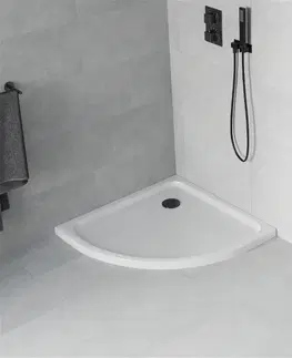 Vane MEXEN/S - Flat sprchová vanička štvrťkruhová slim 70 x 70, biela + čierny sifón 41107070B