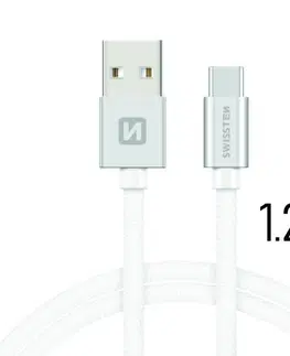 Dáta príslušenstvo Dátový kábel Swissten textilný s USB-C konektorom a podporou rýchlonabíjania, strieborný 71521203