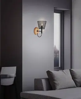 Nástenné svietidlá Briloner Wood & Style 2077 Nástenná lampa s rozšíreným kovovým tienidlom