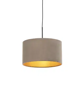 Zavesne lampy Závesná lampa s velúrovým tienidlom taupe so zlatom 35 cm - Combi