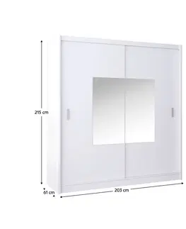 Šatníkové skrine Skriňa s posuvnými dverami, biela, 203x215, MADRYT