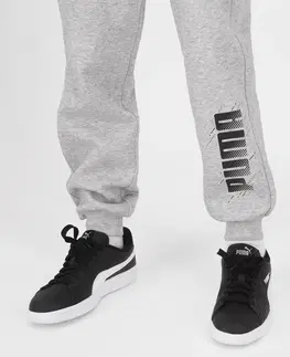 nohavice Detské joggingové nohavice PUMA sivé s nápisom