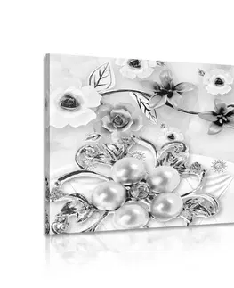 Čiernobiele obrazy Obraz luxusné kvetinové šperky v čiernobielom prevedení