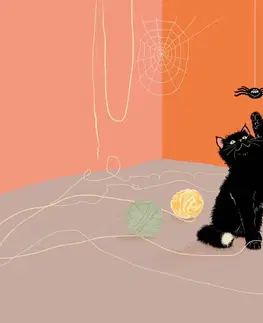 Detské tapety Tapeta hravá mačka s klbkami