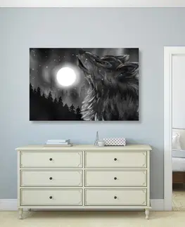 Čiernobiele obrazy Obraz vlčí mesiac v čiernobielom prevedení