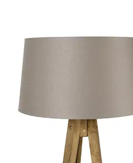 Stojace lampy Vidiecky statív vintage drevo s ľanovým tienidlom taupe 45 cm - Tripod Classic