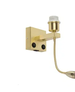 Nastenne lampy Nástenná lampa v štýle art deco zlatá s USB a ohybným ramenom - Brescia Combi