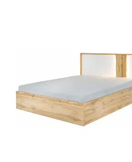 Postele KONDELA Vodena 160 manželská posteľ s osvetlením dub wotan / biela
