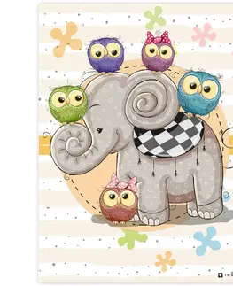 Obrazy do detskej izby Obraz sloníka so sovičkami do izby pre deti