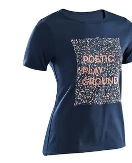 nohavice Dievčenské tričko 100 na cvičenie námornícke modré