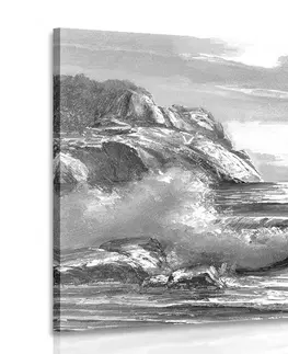 Čiernobiele obrazy Obraz ráno na mori v čiernobielom prevedení