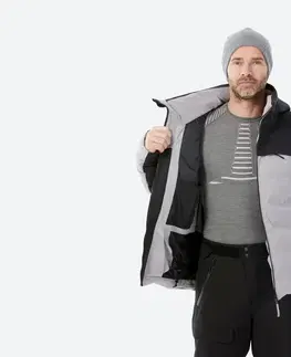bundy a vesty Pánska hrejivá lyžiarska prešívaná bunda 900 Warm sivo-čierna