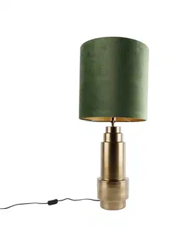 Stolove lampy Tafellamp brons velours kap groen met goud 40 cm - Bruut