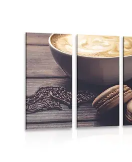 Obrazy jedlá a nápoje 5-dielny obraz káva s čokoládovými makrónkami