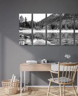 Čiernobiele obrazy 5-dielny obraz jazero v nádhernej prírode v čiernobielom prevedení