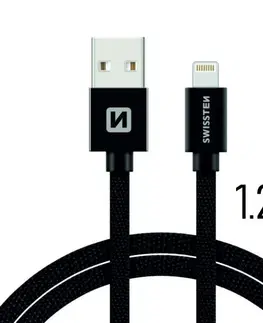 USB káble Dátový kábel Swissten textilný s Lightning konektorom a podporou rýchlonabíjania, Black 71523201