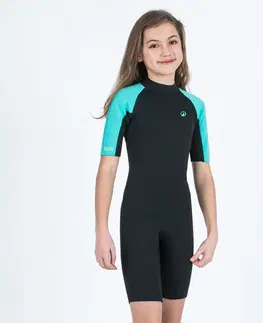 neoprén Detská šortková kombinéza Yulex® 100 na surf s hrúbkou 1,5 mm čierno-tyrkysová