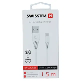 Dáta príslušenstvo Dátový kábel Swissten USB / USB-C 1,5 M a s podporou super rýchlonabíjania 5A, biely 71504431