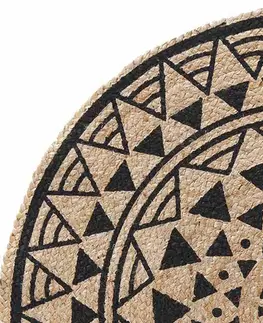 Koberce Okrúhly jutový koberec s čiernou potlačou