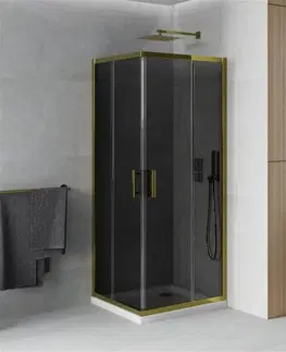 Vane MEXEN/S - Rio sprchovací kút štvorec 70x70, grafit, zlatá + biela vanička so sifónom 860-070-070-50-40-4010G