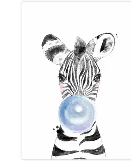 Obrazy do detskej izby Obraz na stenu - Zebra s modrou bublinou