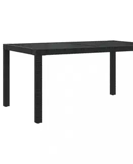 Záhradné stoly Záhradný stôl 150x90x75 cm sklo / polyratan Dekorhome Čierna