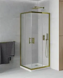 Vane MEXEN/S - Rio sprchovací kút štvorec 80x80, dekor, zlatá + biela vanička so sifónom 860-080-080-50-30-4010G
