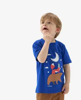 nohavice Detské turistické tričko MH100 2-6 rokov modré fosforeskujúce