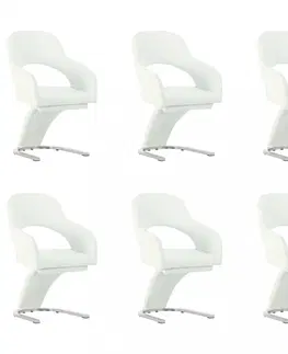 Jedálenské stoličky a kreslá Jedálenská stolička 6 ks umelá koža / chróm Dekorhome Biela