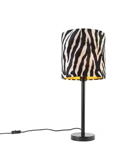 Stolove lampy Moderná stolná lampa čierna s tienidlom zebra 25 cm - Simplo