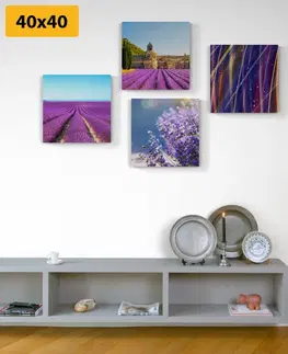 Zostavy obrazov Set obrazov levanduľové pole s abstrakciou