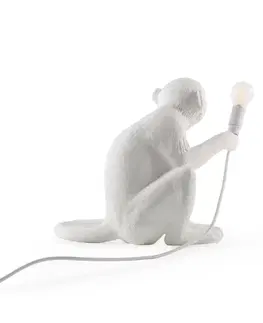 Vnútorné dekoratívne svietidlá SELETTI Stolová LED lampa Monkey Lamp, biela, sediaca