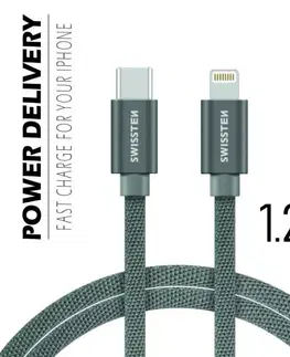 Dáta príslušenstvo Dátový kábel Swissten textilný s USB-C, Lightning konektormi a podporou rýchlonabíjania, sivý 71525202