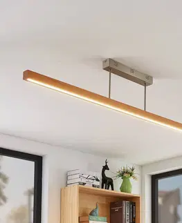 Stropné svietidlá Lucande LED drevená závesná lampa Tamlin, buk, 140 cm
