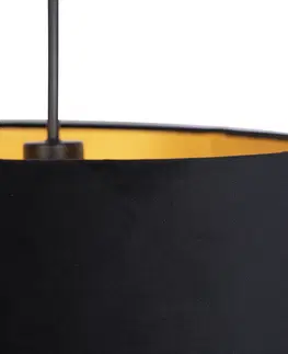 Zavesne lampy Závesná lampa s velúrovým tienidlom čierna so zlatou 40 cm - Combi