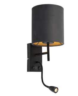 Nastenne lampy Inteligentné nástenné svietidlo čierne so zamatovým tmavosivým tienidlom vrátane WiFi A60 - Stacca