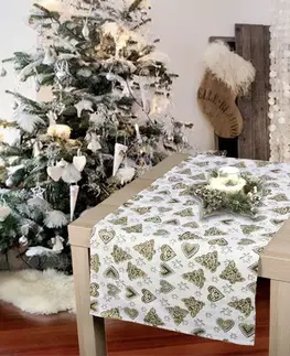 Obrusy Forbyt, Obrus gobelínová vianočné, Srdiečka a stromček, zlatohnedý 37 x 50