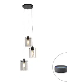 Zavesne lampy Inteligentné závesné svietidlo čierne s dymovým sklom vrátane 3 ks Wifi ST64 - Dome