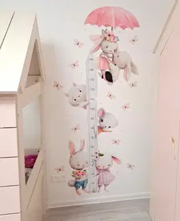 Nálepky na stenu Detský meter na stenu pre dievčatá - Akvarelové zajačiky