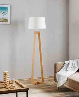 Stojacie lampy Aluminor Stojaca lampa Sacha LS z dreva a textilu, biela