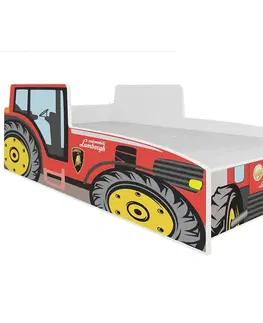 Jednolôžkové postele Detská Posteľ  Traktor 140 červená  + Matrac a Rošt