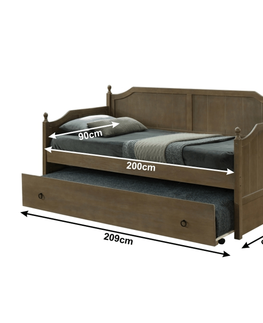 Postele KONDELA Baroba rustikálna jednolôžková posteľ s prístelkou 90x200 cm dub antický